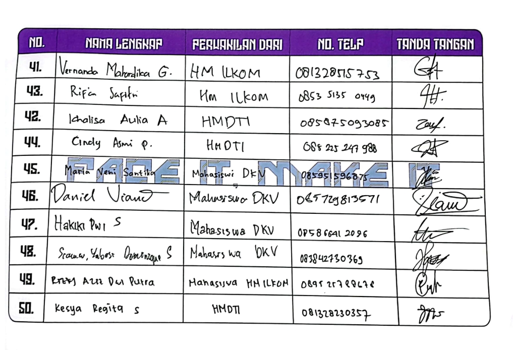 Daftar Hadir Hari Pertama